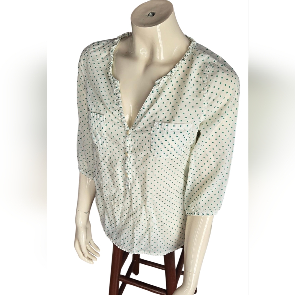 Women's Lightweight White With Green Polka Dot Top